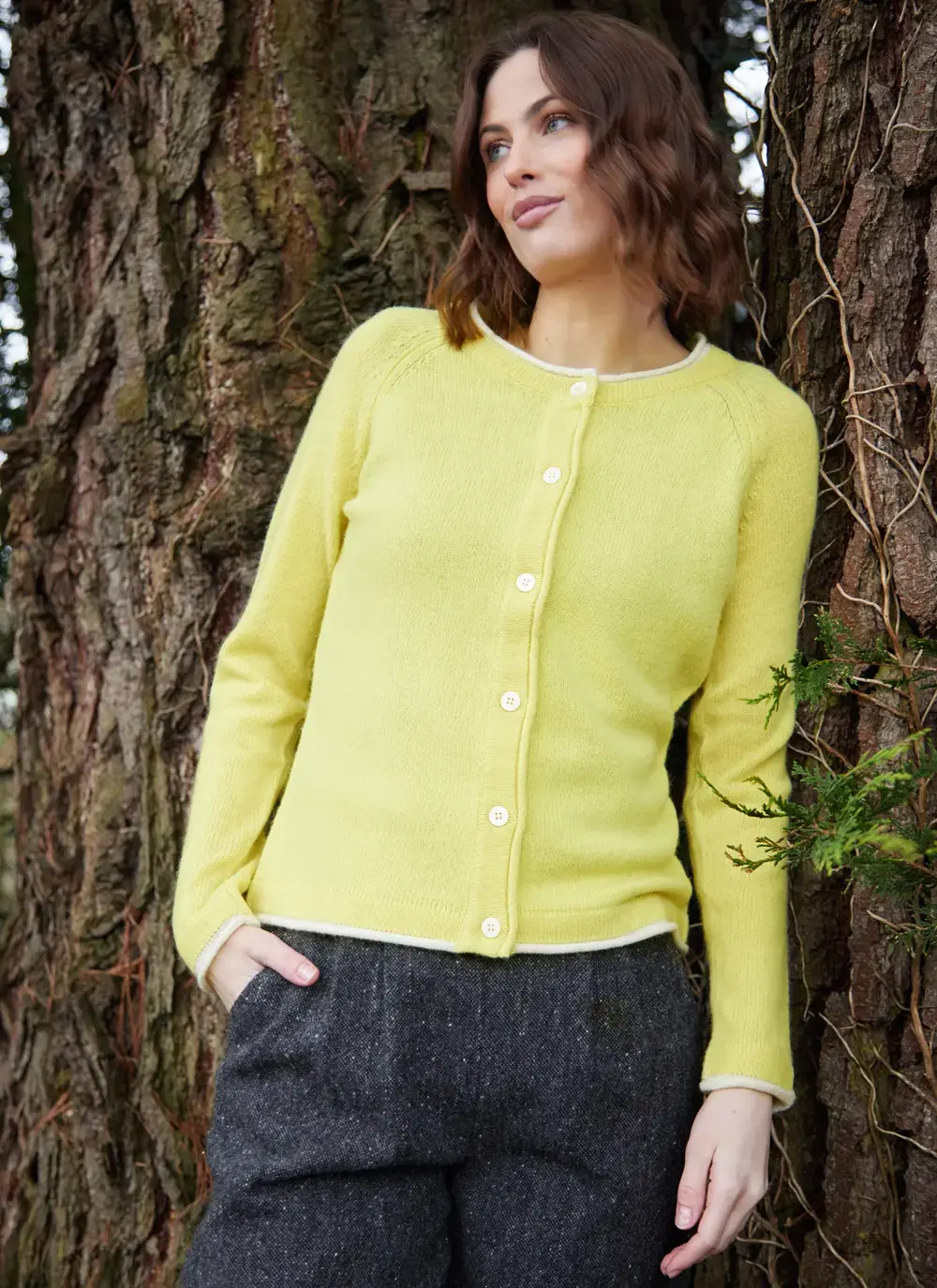 Wool Cashmere Killiney Cardigan in Lemon Zest